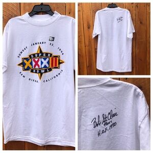 Licensed Super Bowl XXXII Shirt Autographed by Hall of Famer Bob St. Clair nwot